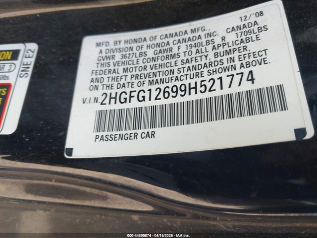 Продаж на аукціоні авто 2009 Honda Civic Lx, vin: 2HGFG12699H521774, номер лоту: 44895874