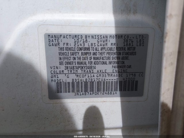Продажа на аукционе авто 2019 Nissan Sentra S, vin: 3N1AB7AP0KY248814, номер лота: 44895876