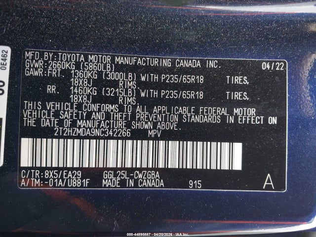 2022 Lexus Rx 350 მანქანა იყიდება აუქციონზე, vin: 2T2HZMDA9NC342266, აუქციონის ნომერი: 44895887