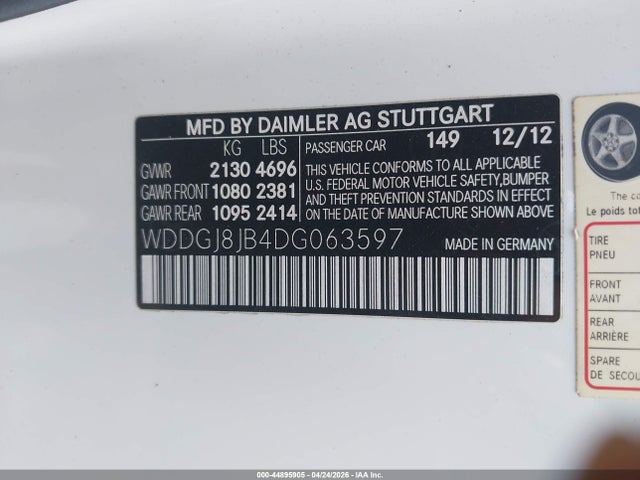 44895905 :رقم المزاد ، WDDGJ8JB4DG063597 vin ، 2013 Mercedes-benz C 350 Sport 4matic مزاد بيع