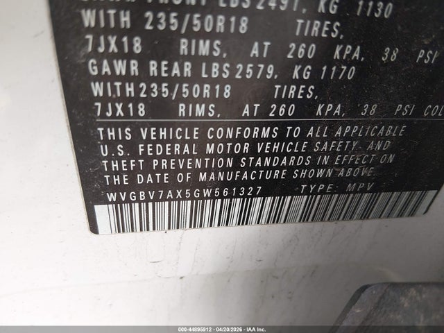 44895912 :رقم المزاد ، WVGBV7AX5GW561327 vin ، 2016 Volkswagen Tiguan Se مزاد بيع