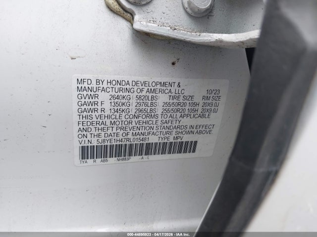 44895923 :رقم المزاد ، 5J8YE1H47RL015481 vin ، 2024 Acura Mdx Technology Package مزاد بيع