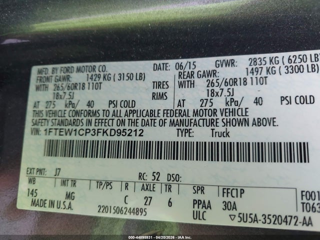 Ford F-150 Xlt 2015 1FTEW1CP3FKD95212 Image 9