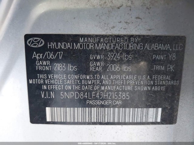 5NPD84LF4JH215385 Hyundai ELANTRA SEL