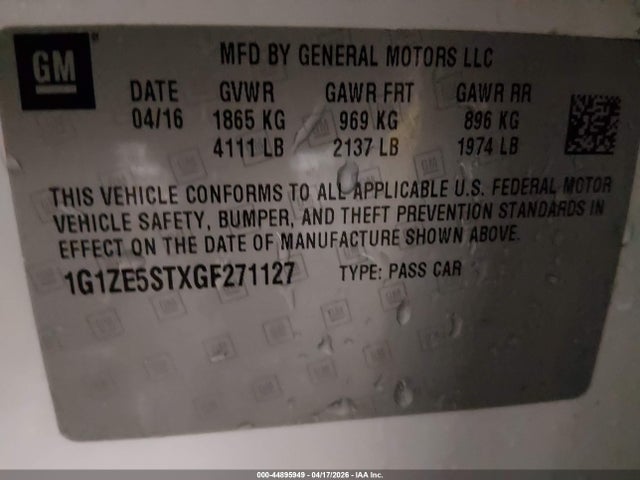 1G1ZE5STXGF271127 Chevrolet MALIBU 1LT