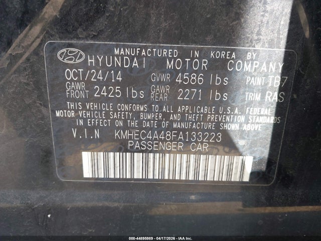 Aukcja sprzedaży 2015 Hyundai Sonata Hybrid, vin: KMHEC4A48FA133223, numer aukcji: 44895989