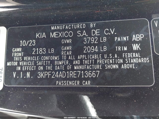 3KPF24AD1RE713667 KIA Forte Lxs