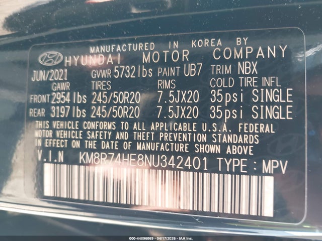 Aukcja sprzedaży 2022 Hyundai Palisade Calligraphy, vin: KM8R74HE8NU342401, numer aukcji: 44896069