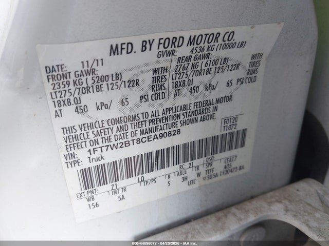Продаж на аукціоні авто 2012 Ford F-250 Lariat, vin: 1FT7W2BT8CEA90828, номер лоту: 44896077