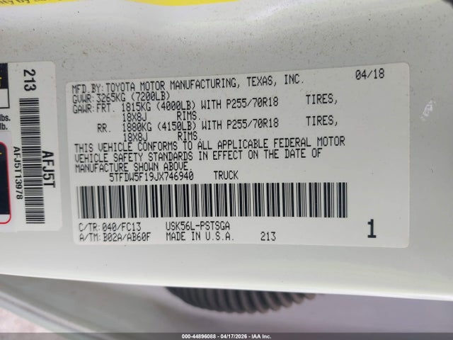 5TFDW5F19JX746940 Toyota Tundra Sr5 5.7l V8