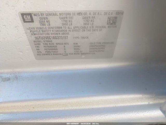 44896097 :رقم المزاد ، 3GTU2VEC1EG373157 vin ، 2014 Gmc Sierra 1500 Slt مزاد بيع