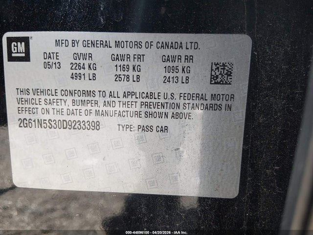 2013 Cadillac Xts Standard მანქანა იყიდება აუქციონზე, vin: 2G61N5S30D9233398, აუქციონის ნომერი: 44896100
