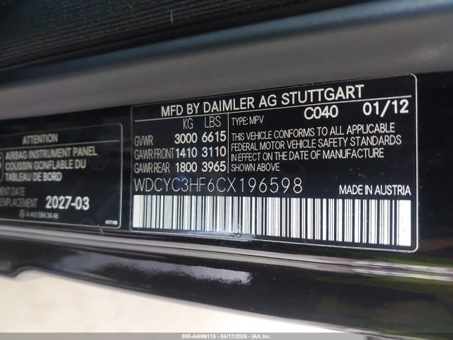 44896115 :رقم المزاد ، WDCYC3HF6CX196598 vin ، 2012 Mercedes-benz G 550 مزاد بيع