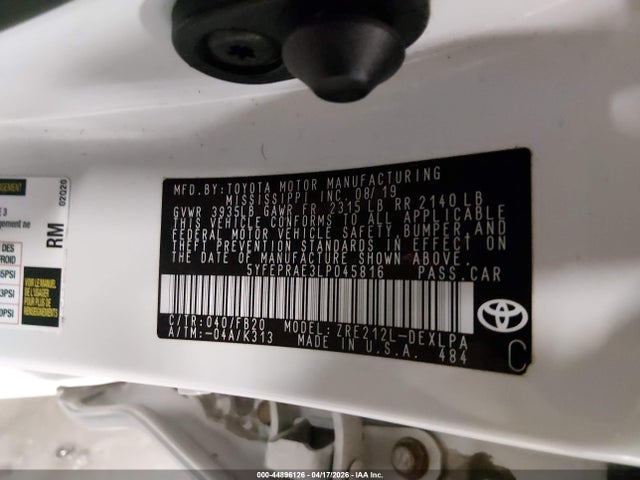 Aukcja sprzedaży 2020 Toyota Corolla Le, vin: 5YFEPRAE3LP045816, numer aukcji: 44896126