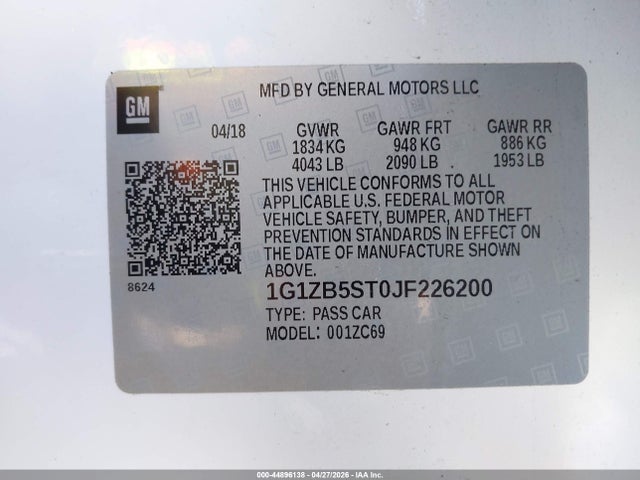 1G1ZB5ST0JF226200 Chevrolet Malibu 1ls