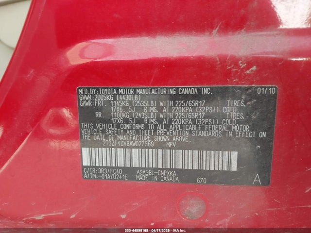 Продаж на аукціоні авто 2010 Toyota Rav4, vin: 2T3ZF4DV8AW027589, номер лоту: 44896169