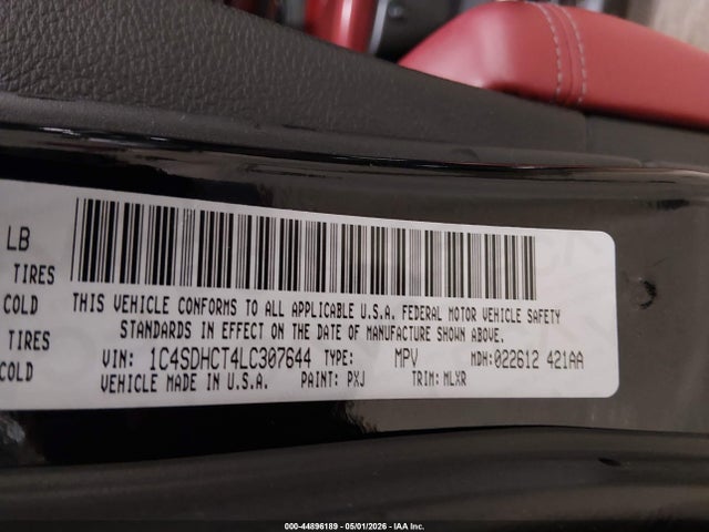 44896189 :رقم المزاد ، 1C4SDHCT4LC307644 vin ، 2020 Dodge Durango R/t Rwd مزاد بيع