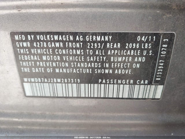 Продаж на аукціоні авто 2011 Volkswagen Golf 2.5l 4-door, vin: WVWDB7AJ2BW287319, номер лоту: 44896190