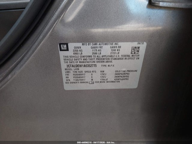 44896218 :رقم المزاد ، 2CTALDEW1A6352775 vin ، 2010 Gmc Terrain Sle-2 مزاد بيع