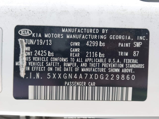 Aukcja sprzedaży 2013 Kia Optima Ex, vin: 5XXGN4A7XDG229860, numer aukcji: 44896219