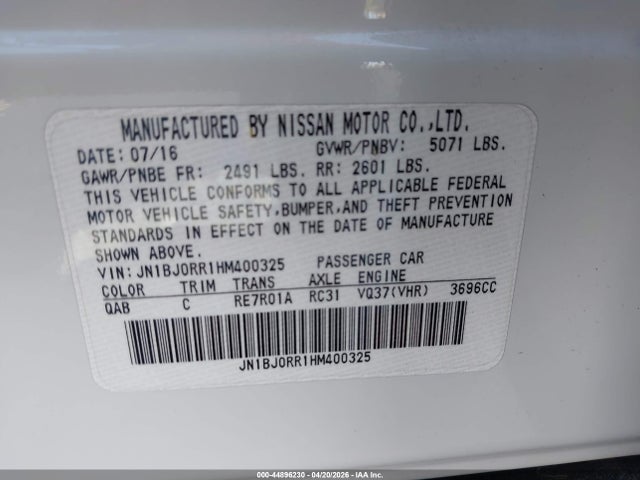 Aukcja sprzedaży 2017 Infiniti Qx50, vin: JN1BJ0RR1HM400325, numer aukcji: 44896230