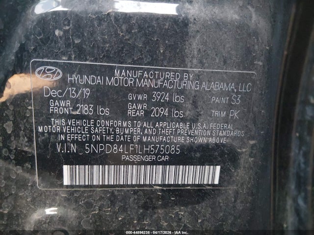 5NPD84LF1LH575085 Hyundai ELANTRA SEL