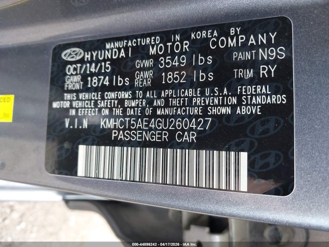 Продаж на аукціоні авто 2016 Hyundai Accent Se, vin: KMHCT5AE4GU260427, номер лоту: 44896242