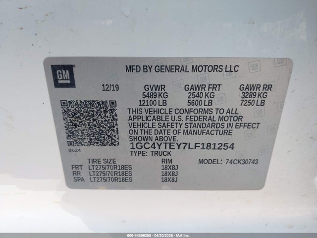 Продаж на аукціоні авто 2020 Chevrolet Silverado 3500hd 4wd  Standard Bed Lt, vin: 1GC4YTEY7LF181254, номер лоту: 44896255