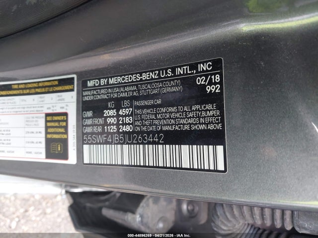 2018 Mercedes-benz C 300 მანქანა იყიდება აუქციონზე, vin: 55SWF4JB5JU263442, აუქციონის ნომერი: 44896269
