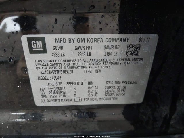 Aukcja sprzedaży 2017 Buick Encore Preferred, vin: KL4CJASB7HB109290, numer aukcji: 44896275
