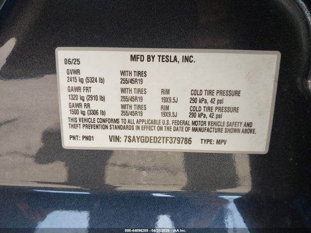 Продаж на аукціоні авто 2026 Tesla Model Y Premium Rear-wheel Drive/standard Rear-wheel Drive, vin: 7SAYGDED2TF379786, номер лоту: 44896285