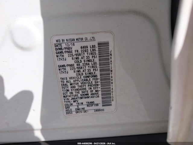 Продажа на аукционе авто 2017 Nissan Rogue Sv, vin: JN8AT2MT9HW140136, номер лота: 44896296