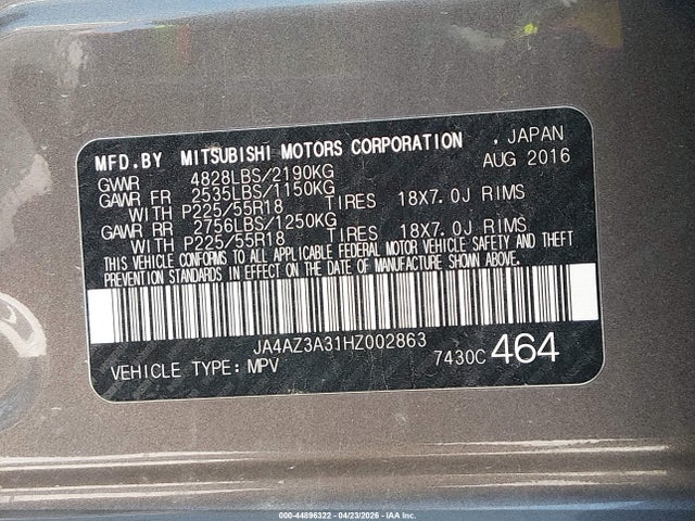 Aukcja sprzedaży 2017 Mitsubishi Outlander Sel, vin: JA4AZ3A31HZ002863, numer aukcji: 44896322
