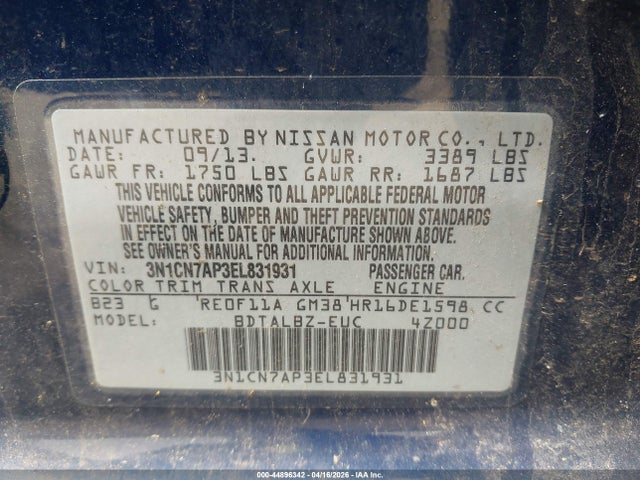 Aukcja sprzedaży 2014 Nissan Versa 1.6 Sv, vin: 3N1CN7AP3EL831931, numer aukcji: 44896342