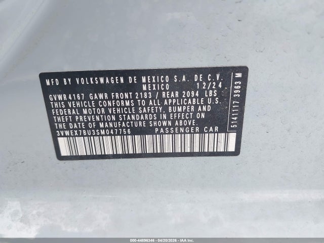Продажа на аукционе авто 2025 Volkswagen Jetta 1.5t Se, vin: 3VWEX7BU3SM047756, номер лота: 44896346