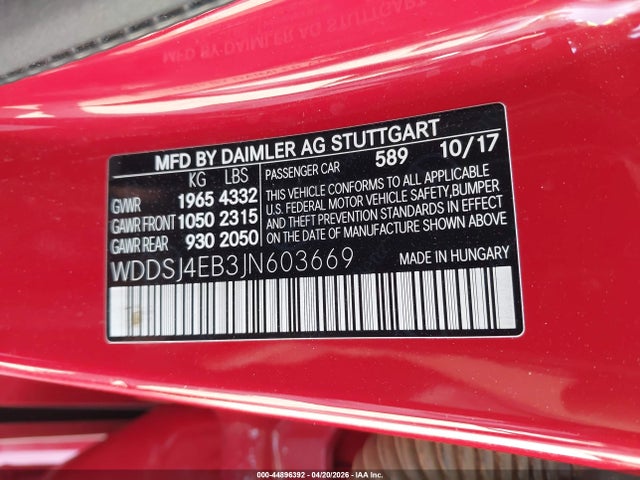 Aukcja sprzedaży 2018 Mercedes-benz Cla 250, vin: WDDSJ4EB3JN603669, numer aukcji: 44896392