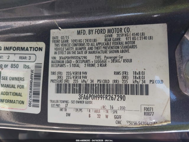 Продаж на аукціоні авто 2015 Ford Fusion Se, vin: 3FA6P0H99FR267290, номер лоту: 44896393