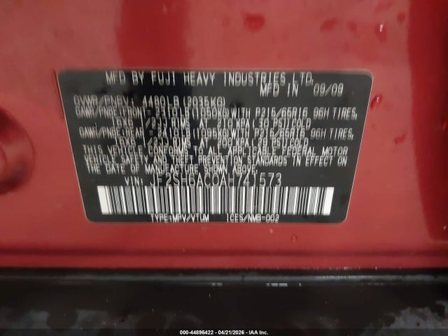 44896422 :رقم المزاد ، JF2SH6AC0AH741573 vin ، 2010 Subaru Forester 2.5x مزاد بيع