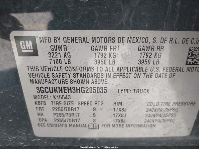 3GCUKNEH3HG205035 Chevrolet Silverado 1500 Wt