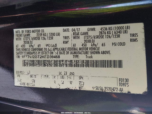 Продажа на аукционе авто 2017 Ford F-250 Platinum, vin: 1FT7W2BT2HED39468, номер лота: 44896463