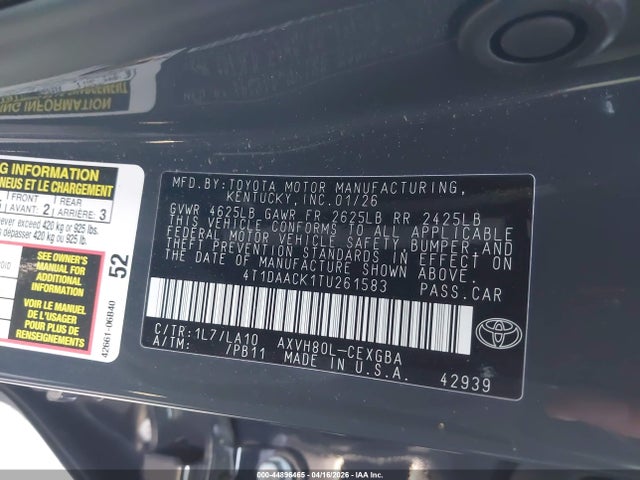 4T1DAACK1TU261583 Toyota CAMRY XLE