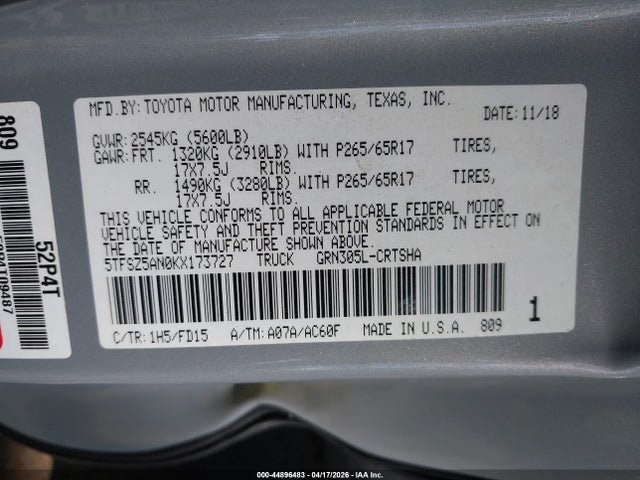 Продаж на аукціоні авто 2019 Toyota Tacoma Trd Sport, vin: 5TFSZ5AN0KX173727, номер лоту: 44896483