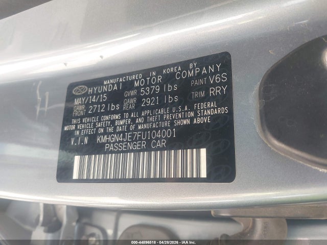 Продажа на аукционе авто 2015 Hyundai Genesis 3.8, vin: KMHGN4JE7FU104001, номер лота: 44896518