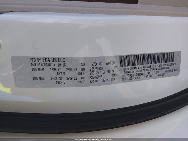 Aukcja sprzedaży 2017 Chrysler Pacifica Touring-l Plus, vin: 2C4RC1EG5HR614411, numer aukcji: 44896519