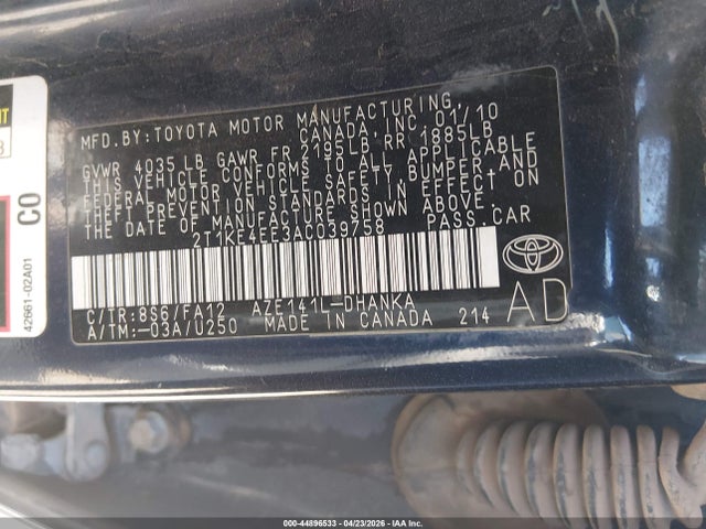 44896533 :رقم المزاد ، 2T1KE4EE3AC039758 vin ، 2010 Toyota Matrix S مزاد بيع