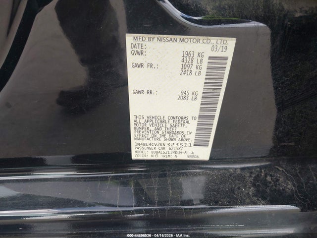 44896536 :رقم المزاد ، 1N4BL4CV2KN323511 vin ، 2019 Nissan Altima 2.5 Sr مزاد بيع