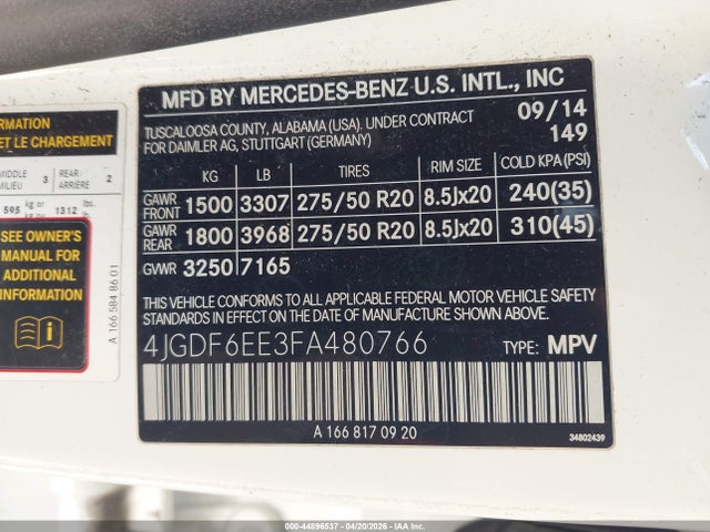2015 Mercedes-benz Gl 450 4matic მანქანა იყიდება აუქციონზე, vin: 4JGDF6EE3FA480766, აუქციონის ნომერი: 44896537