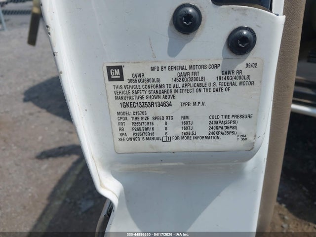 44896550 :رقم المزاد ، 1GKEC13Z53R134634 vin ، 2003 Gmc Yukon Sle مزاد بيع