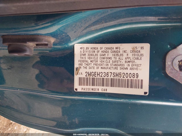 44896556 :رقم المزاد ، 2HGEH2367SH520089 vin ، 1995 Honda Civic Dx مزاد بيع