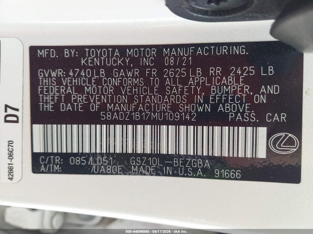 58ADZ1B17MU109142 Lexus ES 350